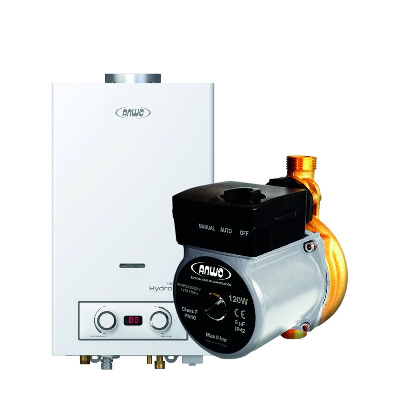 Calefón Anwo 8 L/m Hitech Hydro 16 Tiro Natural Ng + Bomba Presurizadora Bbapresanwo-9/26 - 1