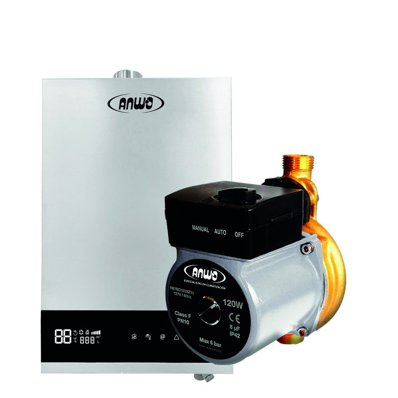 Calefón Anwo 13 L/m Hitech Hydro 23 Tiro Forzado Ng + Bomba Presurizadora Bbapresanwo-9/26 - 1