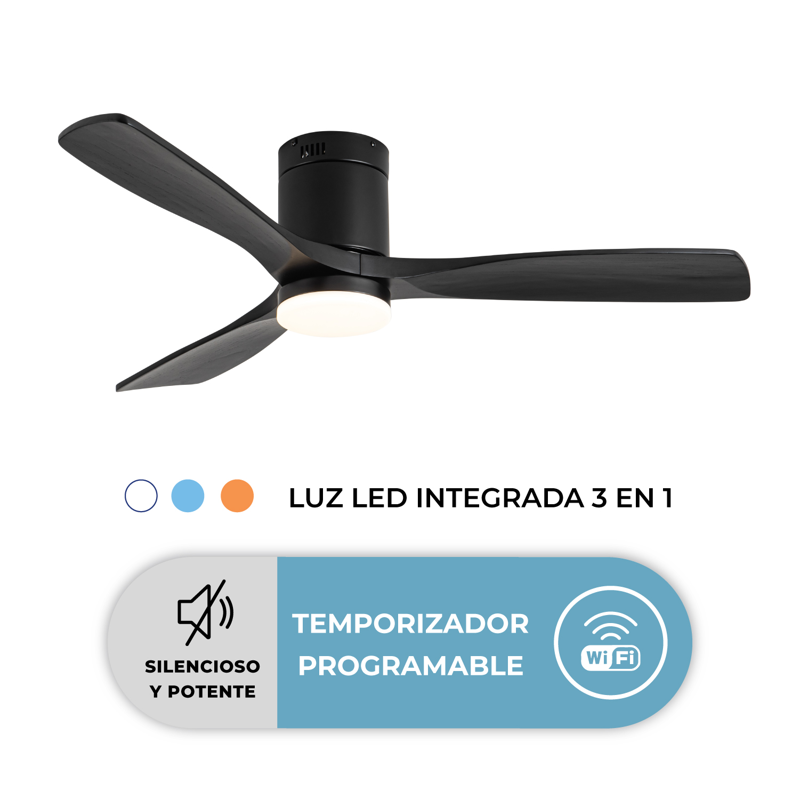 Ventilador Terraza Madera Vento Illuminato Color Negro - 1