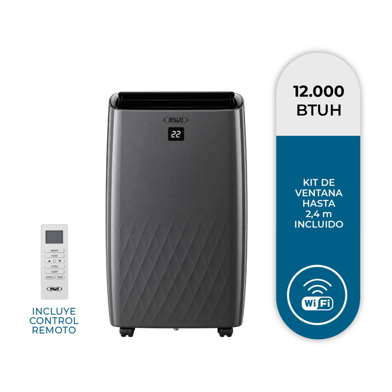Aire Acondicionado Portátil 12000 Btu Con Wifi Y Kit 2.5 M Gris - 1