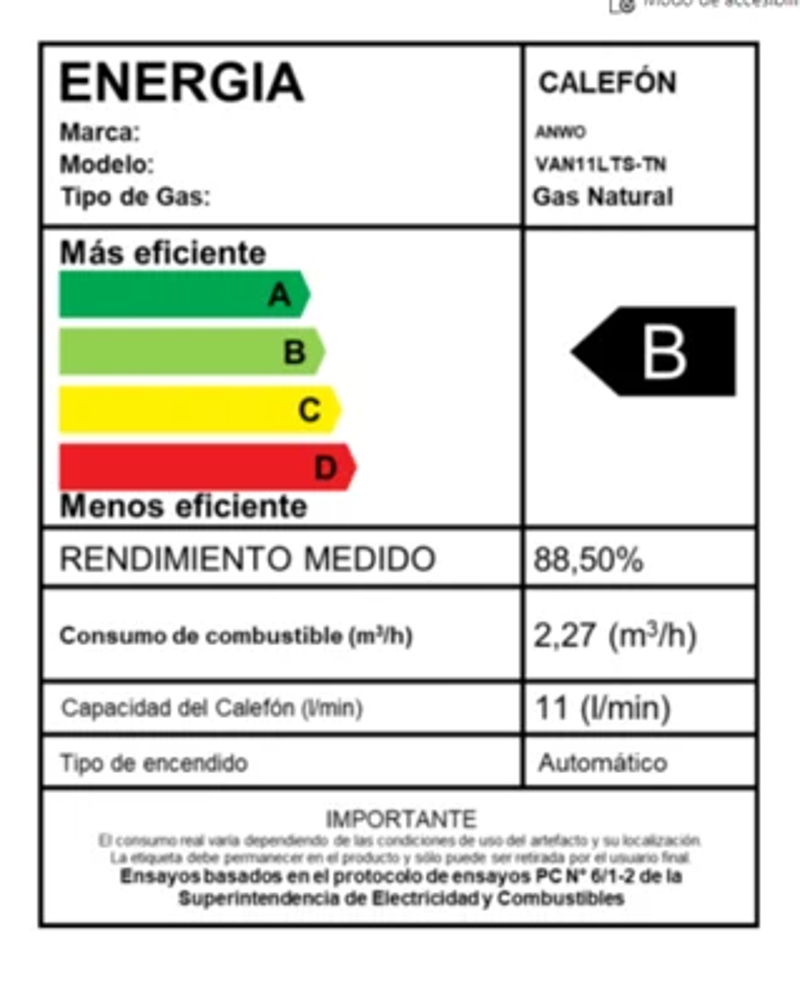 Calefón Anwo 11 L/m Hitech Hydro 22 Tiro Natural Ng - image-2