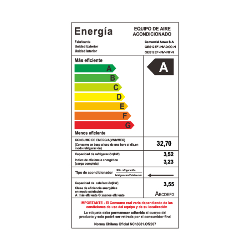 Eaa. Split Muro New Ecoflow 12000 Btuh Inverter R32 Anwo - image-6