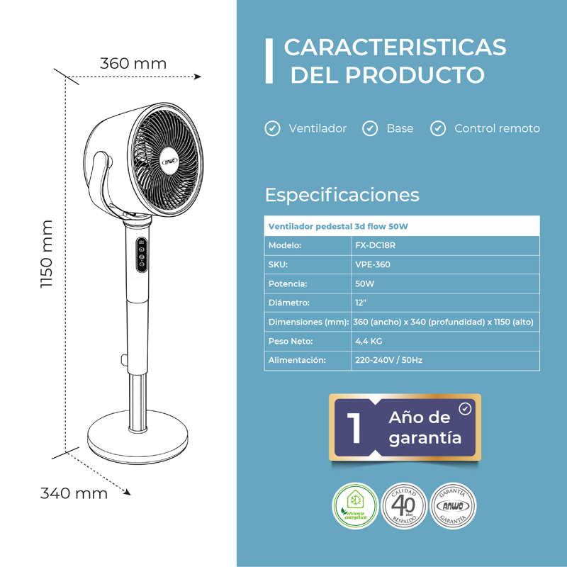 Ventilador Pedestal De Oscilación Completa 360° - image-10